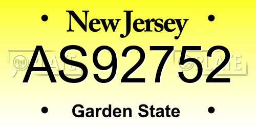 AS92752 New Jersey License Plate