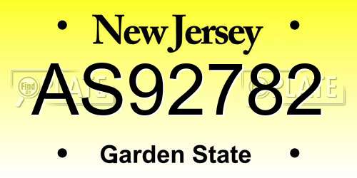 AS92782 New Jersey License Plate