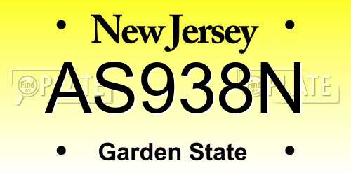 AS938N New Jersey License Plate