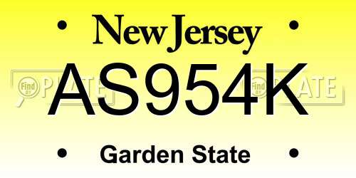 AS954K New Jersey License Plate