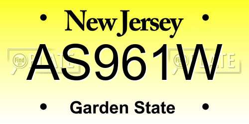 AS961W New Jersey License Plate