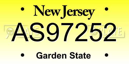 AS97252 New Jersey License Plate