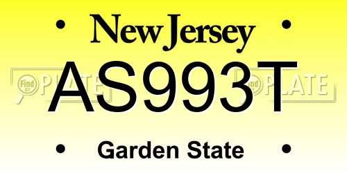 AS993T New Jersey License Plate