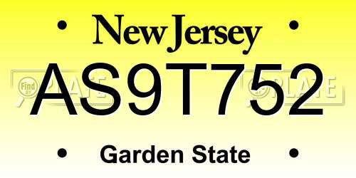 AS9T752 New Jersey License Plate