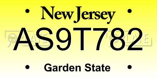AS9T782 New Jersey License Plate