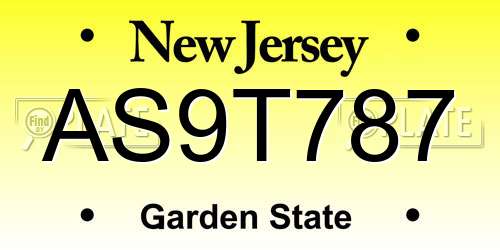 AS9T787 New Jersey License Plate