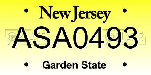ASA0493 New Jersey License Plate