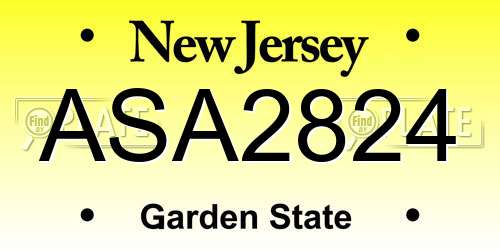 ASA2824 New Jersey License Plate