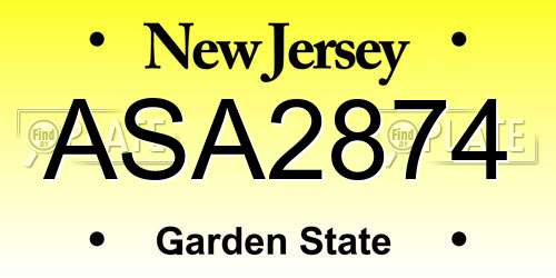 ASA2874 New Jersey License Plate