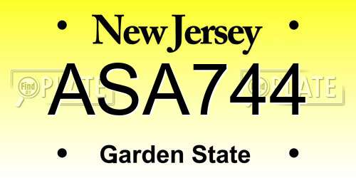 ASA744 New Jersey License Plate