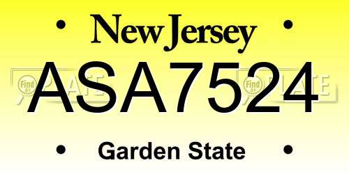 ASA7524 New Jersey License Plate