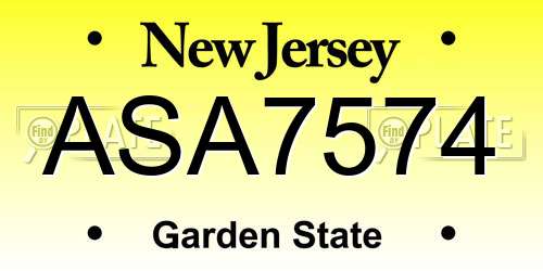ASA7574 New Jersey License Plate