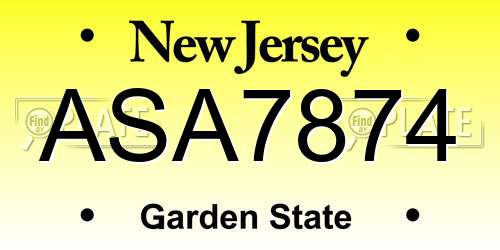ASA7874 New Jersey License Plate