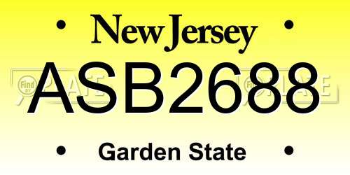 ASB2688 New Jersey License Plate