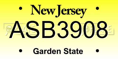 ASB3908 New Jersey License Plate
