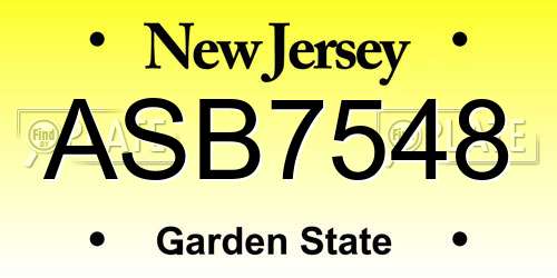 ASB7548 New Jersey License Plate
