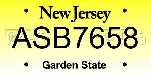 ASB7658 New Jersey License Plate