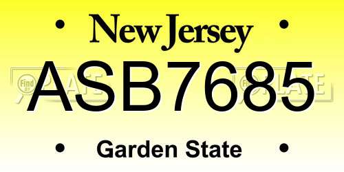 ASB7685 New Jersey License Plate