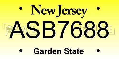 ASB7688 New Jersey License Plate