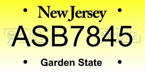 ASB7845 New Jersey License Plate