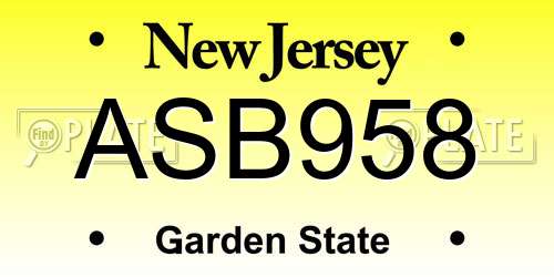 ASB958 New Jersey License Plate