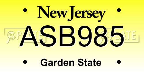 ASB985 New Jersey License Plate