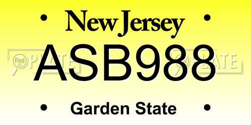ASB988 New Jersey License Plate