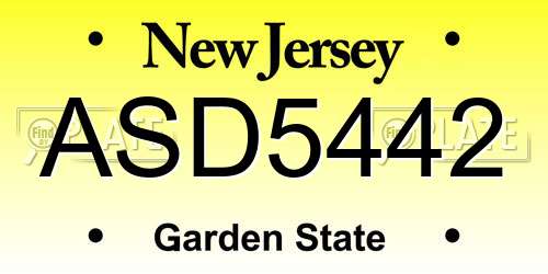 ASD5442 New Jersey License Plate