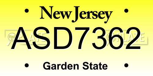 ASD7362 New Jersey License Plate