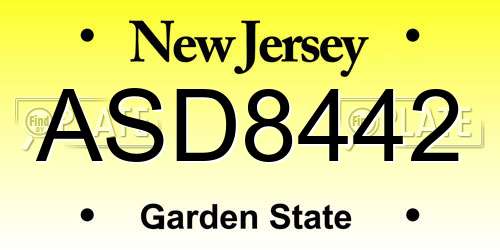ASD8442 New Jersey License Plate