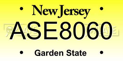 ASE8060 New Jersey License Plate