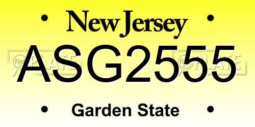 ASG2555 New Jersey License Plate