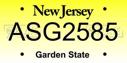 ASG2585 New Jersey License Plate