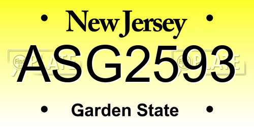 ASG2593 New Jersey License Plate