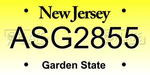ASG2855 New Jersey License Plate