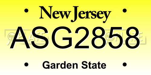 ASG2858 New Jersey License Plate