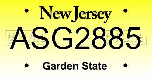 ASG2885 New Jersey License Plate