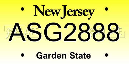 ASG2888 New Jersey License Plate