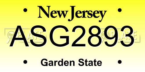 ASG2893 New Jersey License Plate