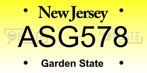 ASG578 New Jersey License Plate