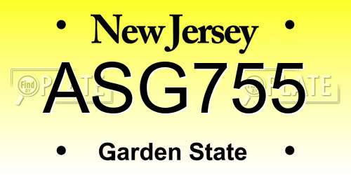 ASG755 New Jersey License Plate