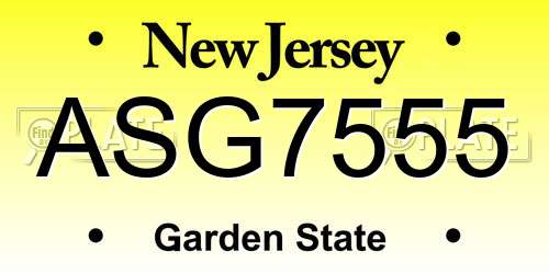 ASG7555 New Jersey License Plate