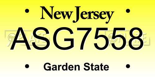 ASG7558 New Jersey License Plate