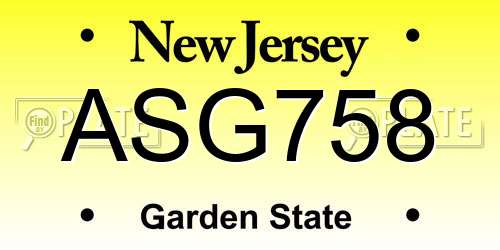 ASG758 New Jersey License Plate