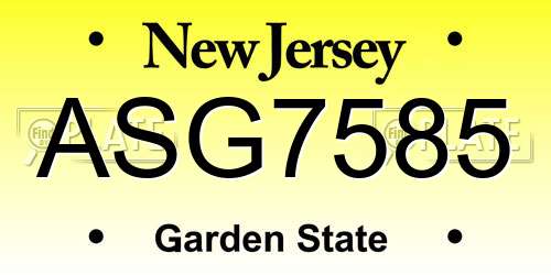 ASG7585 New Jersey License Plate