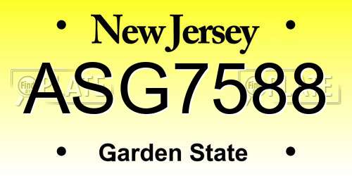 ASG7588 New Jersey License Plate