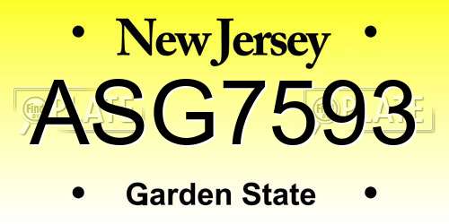 ASG7593 New Jersey License Plate