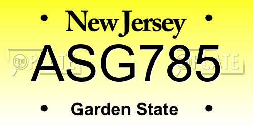 ASG785 New Jersey License Plate