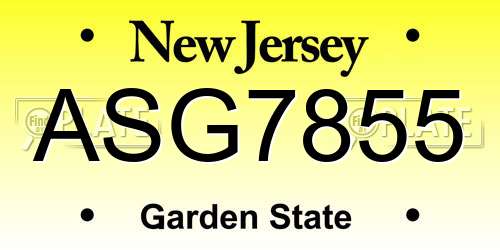 ASG7855 New Jersey License Plate