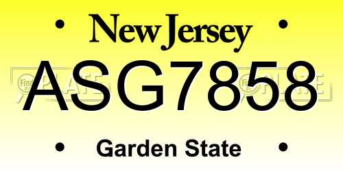 ASG7858 New Jersey License Plate